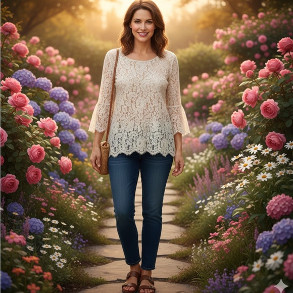 Rose + Olive Lace Bell Sleeve Top Size 3X - Picture 1 of 2